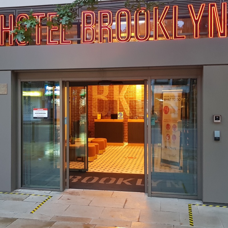 Front Entrance - Drop Off & flat pavement from street. Concierge parking & 3 free Blue Badge parking bays next to hotel. Park free for 3 hours on single/double yellow line Felt & ribbed mat between 2 clearly signed, automatic doors leading to reception. Key card entry to right of front entrance at wheelchair height.